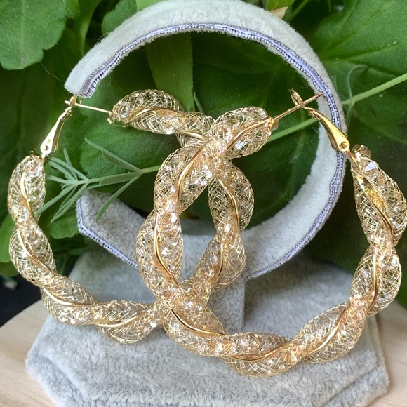 Gold CZ Hoop Earrings - Picture 6 of 7